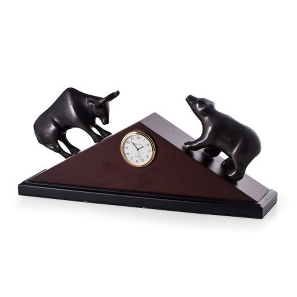 Stock Market Decorative Clock Bear and Bull Sculpture Investor Statue